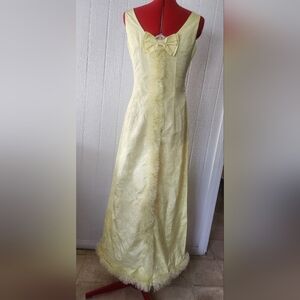 Vintage 70s Bridgerton Garden Party Prom Dress Pastel Yellow Hand Woven Ruffle